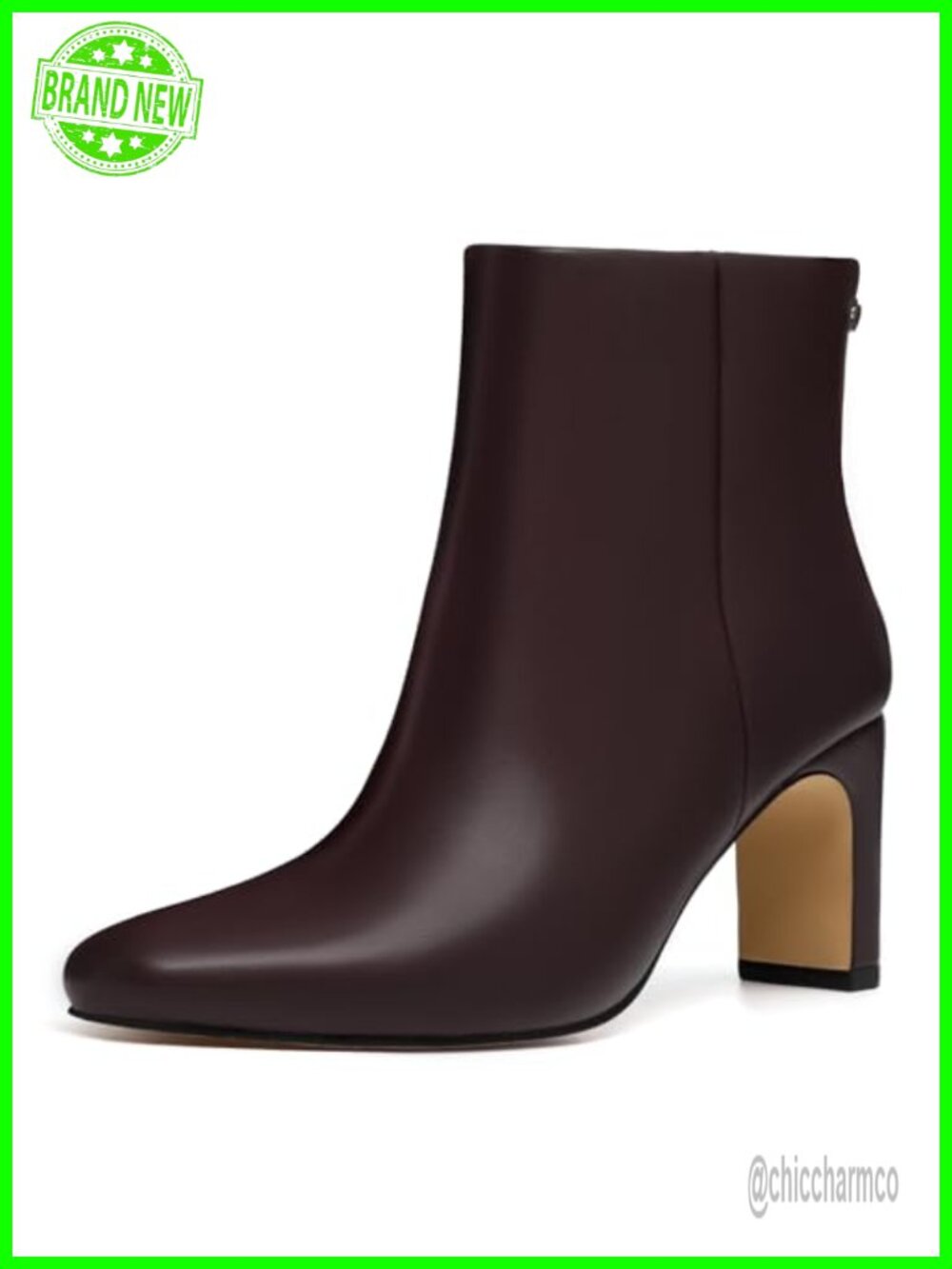 Athlefit Women's Square Toe Ankle Boots Chunky Heel Side Zipper Faux Leather